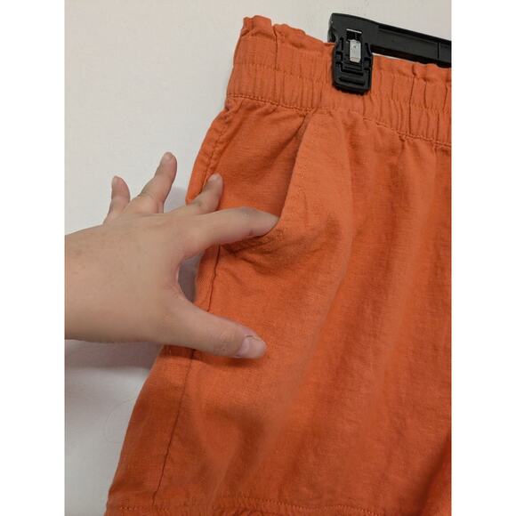 Loft Linen Shorts Womens Medium Orange High Rise Tie Elastic Waist EUC - Picture 3 of 7